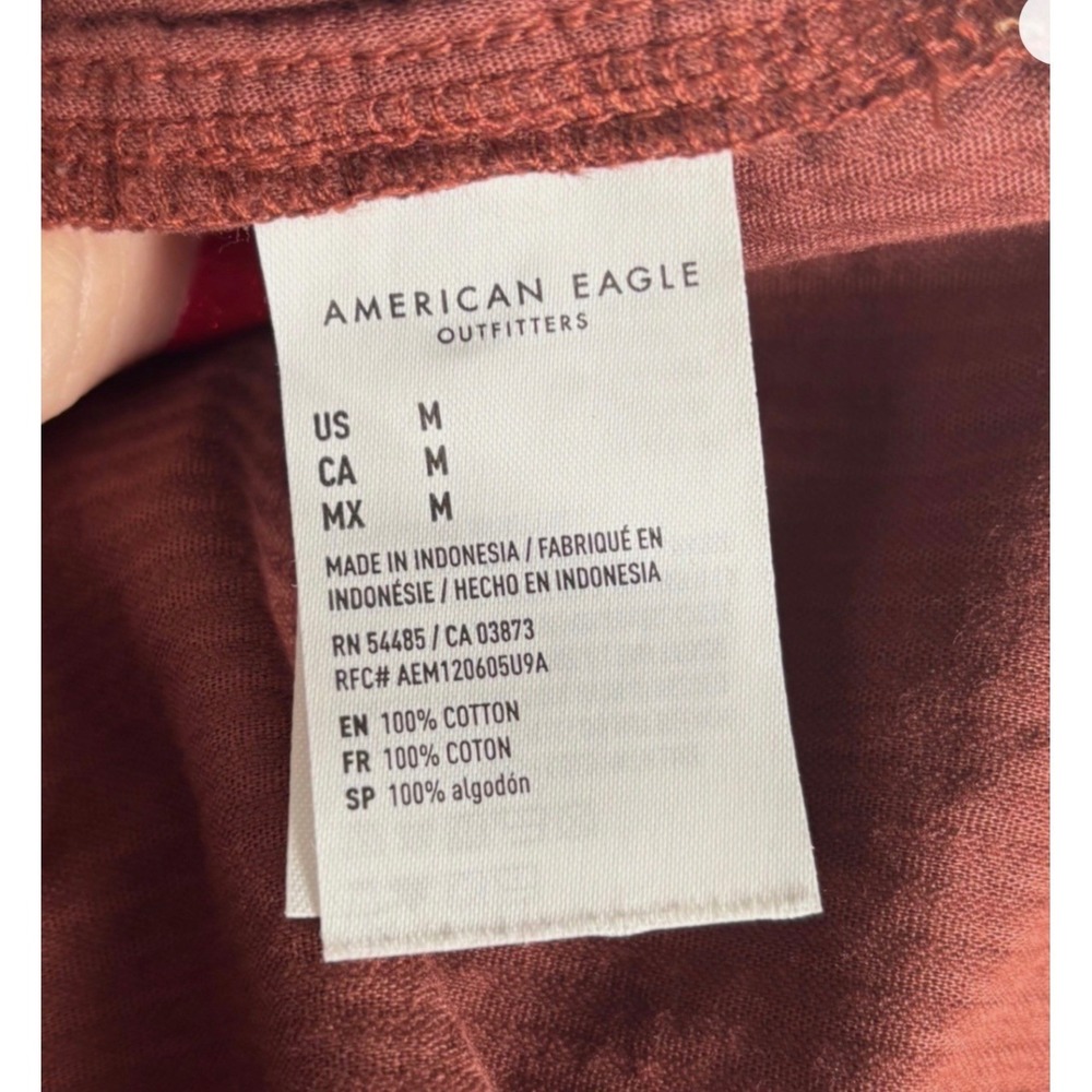 American Eagle Corduroy Tiered Shirtdress Rust Brown M Cottagecore Boho Indie - Picture 8 of 10